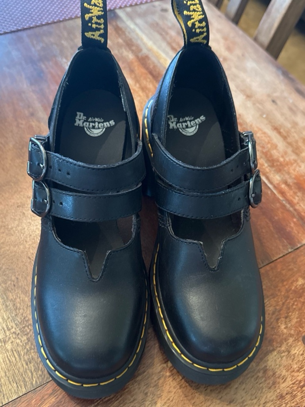 Dr. Martens Black Double-Strap Mary Jane with Yellow Stitching